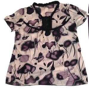 Purple Floral Short Sleeve Womens Top/ Blouse